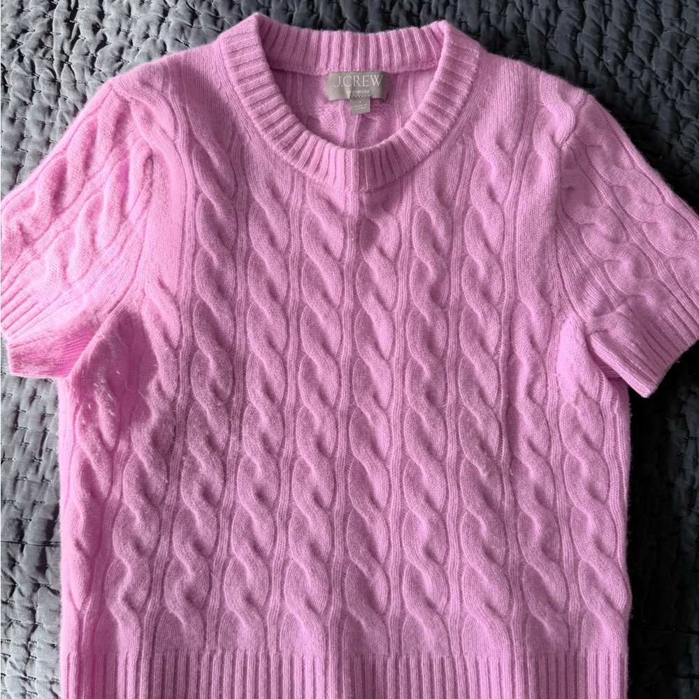 J. Crew Vibrant Pink Cable Cashmere Knit Sweater